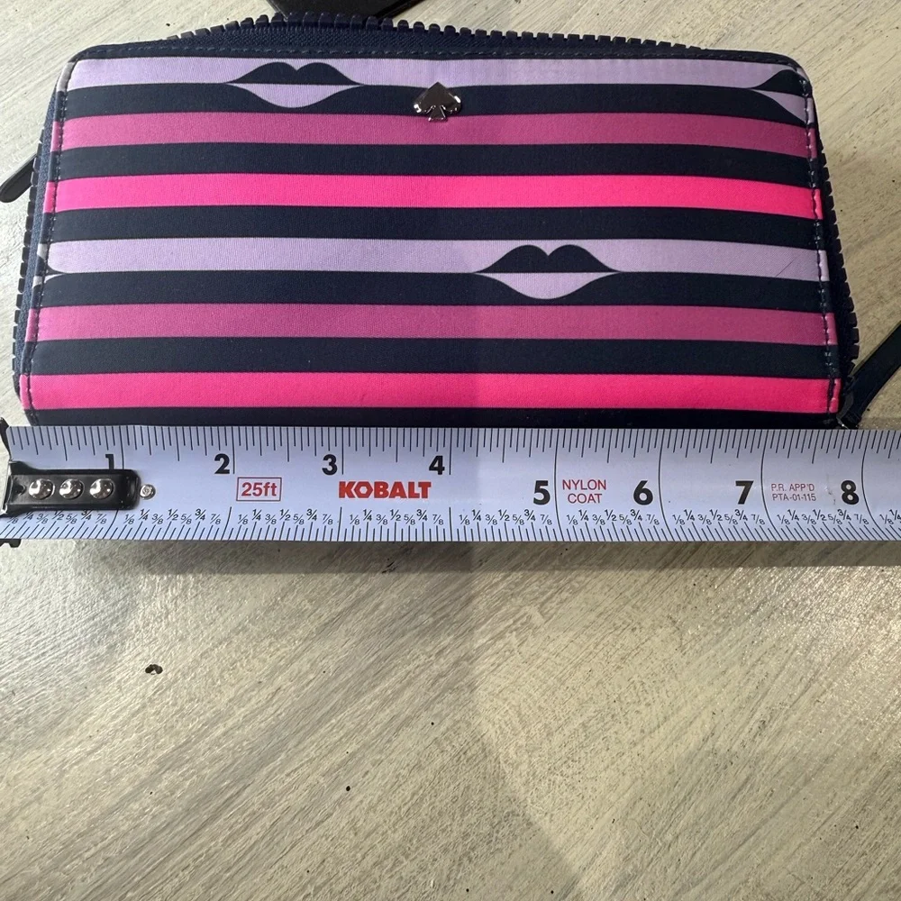 Kate Spade Lips Pink & Purple Striped Zip-Around Wallet-NWOT